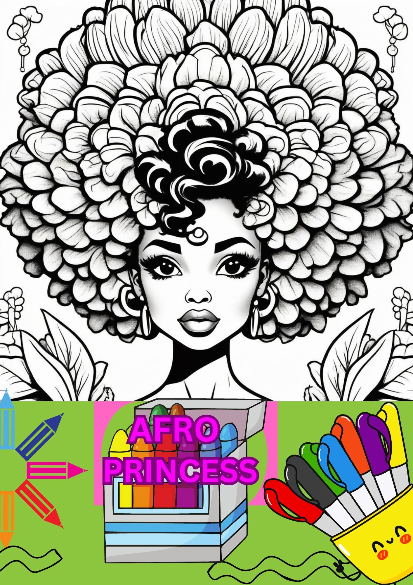 Afro Princess Fashion Fun Coloring Worksheets – 50 Printable Pages of Creativity- 3-10yrs