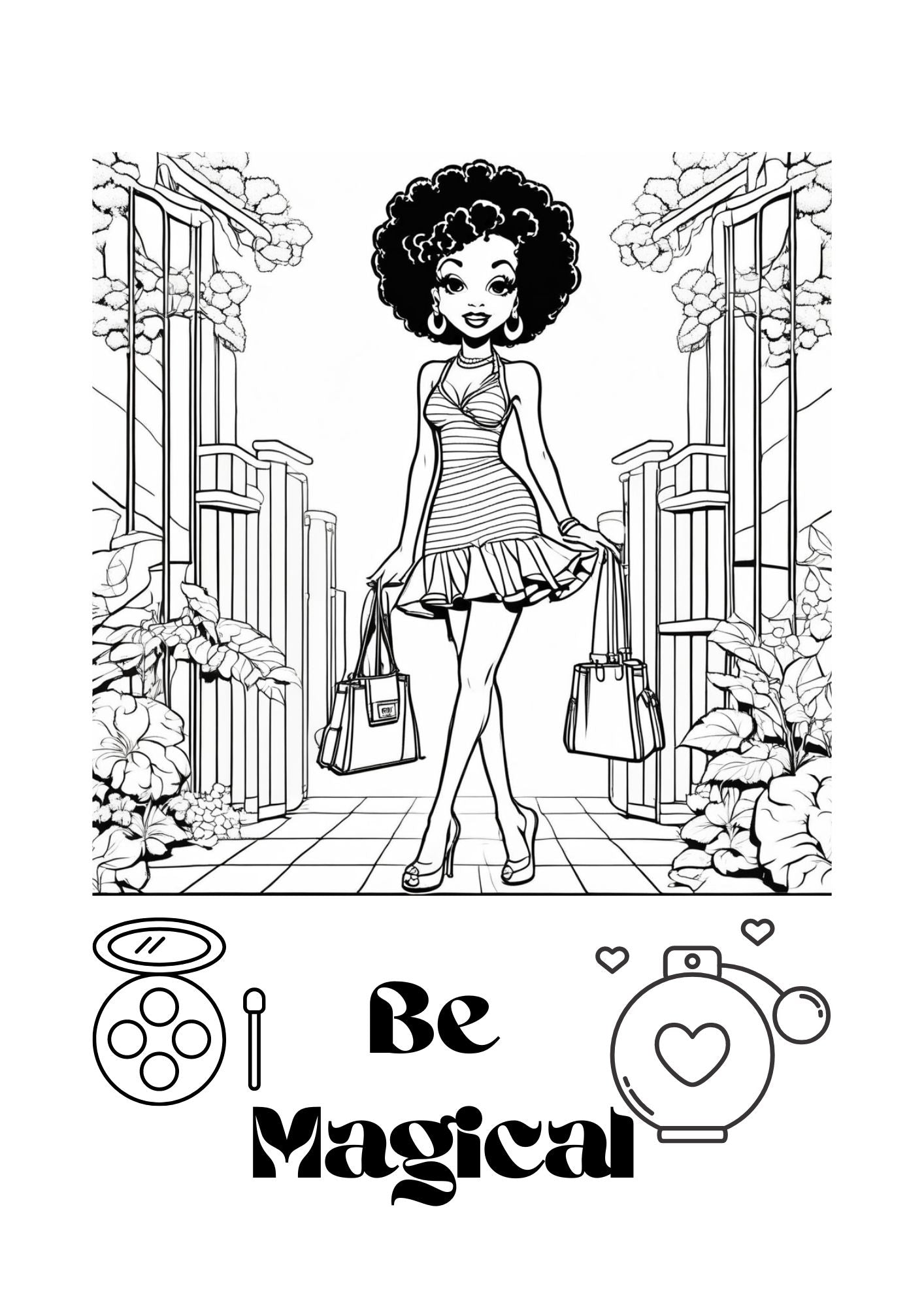 Afro Princess Fashion Fun Coloring Worksheets – 50 Printable Pages of Creativity- 3-10yrs