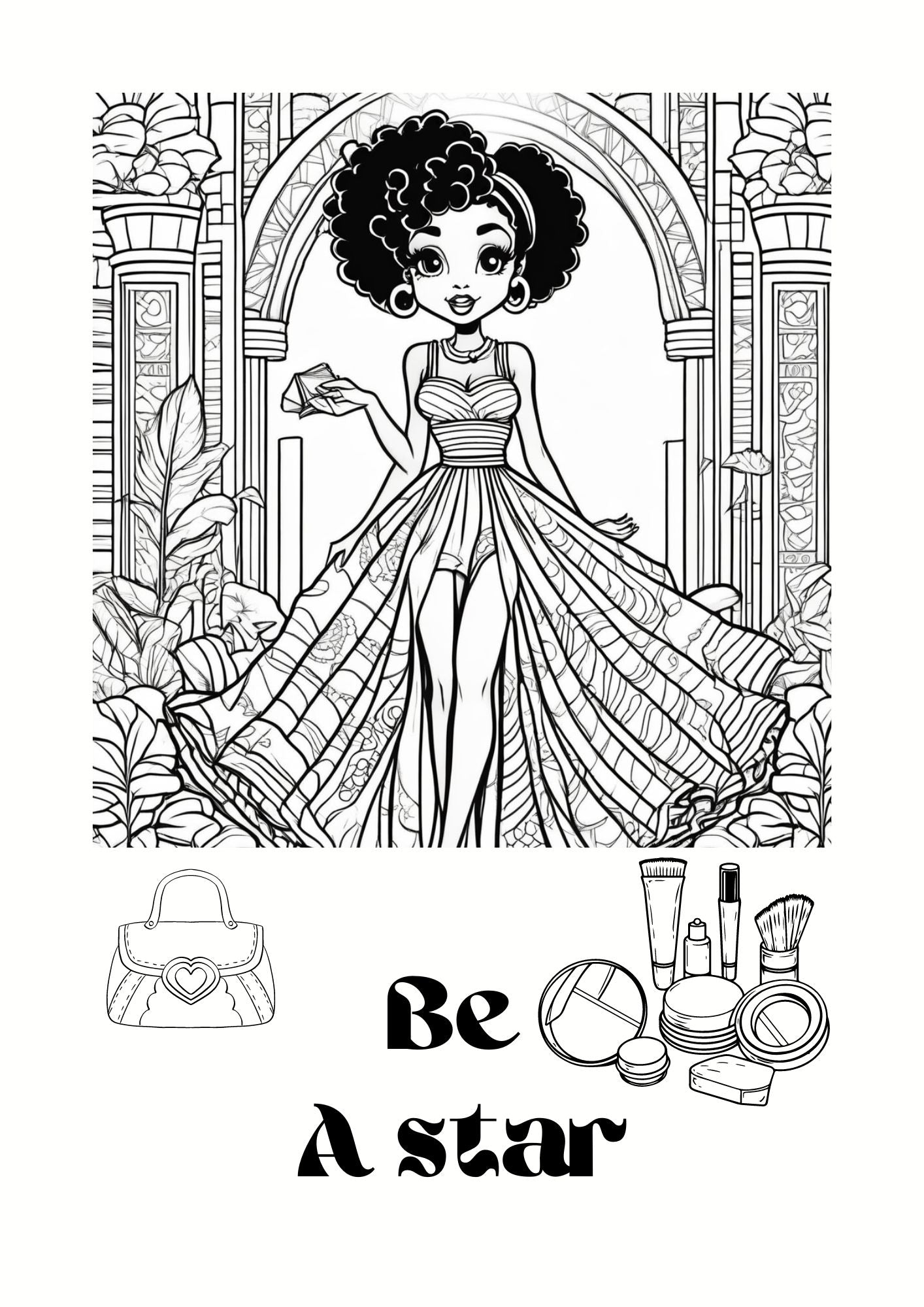 Afro Princess Fashion Fun Coloring Worksheets – 50 Printable Pages of Creativity- 3-10yrs
